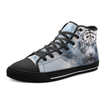 High-Top Canvas Shoes White Tiger with Blue Splashes