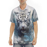 Men's Polo Shirt White Tiger with Blue Splashes