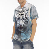 Men's Polo Shirt White Tiger with Blue Splashes