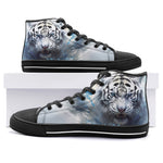 High-Top Canvas Shoes White Tiger with Blue Splashes