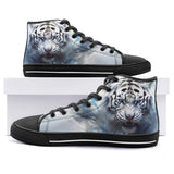 High-Top Canvas Shoes White Tiger with Blue Splashes