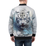 Bomber Jacket White Tiger with Blue Splashes