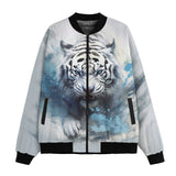 Bomber Jacket White Tiger with Blue Splashes