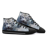 High-Top Canvas Shoes White Tiger with Blue Splashes