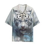 Hawaiian Shirt White Tiger with Blue Splashes