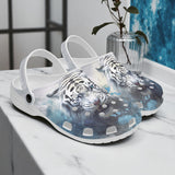 Classic Clogs White Tiger with Blue Splashes