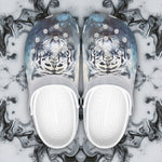 Classic Clogs White Tiger with Blue Splashes