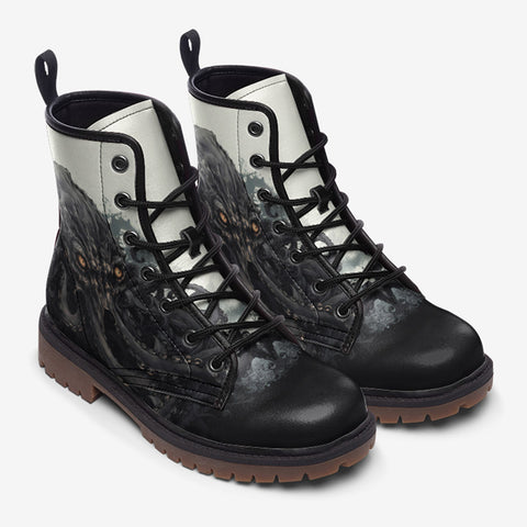 Leather Boots Black Octopus Monster