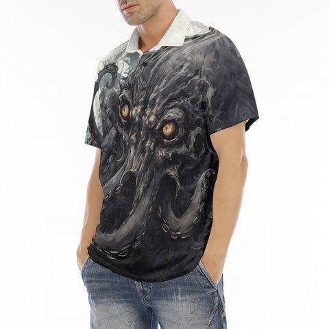 Men's Polo Shirt Black Octopus Monster