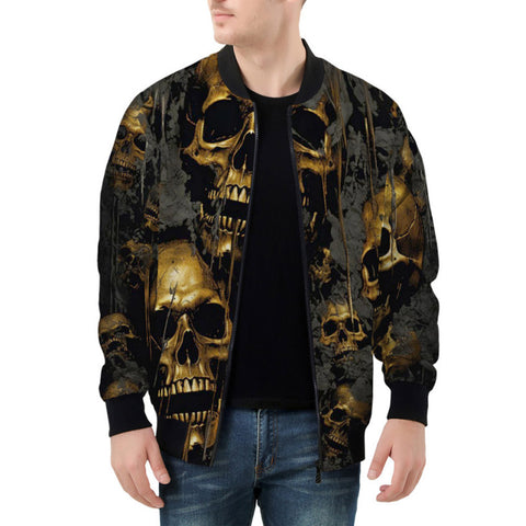 Bomber Jacket Golden Skull Motifs