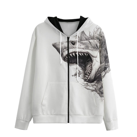 Men's Zip Up Hoodie Shark Drawing