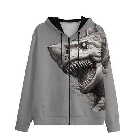 Men's Zip Up Hoodie Shark with Water Splash