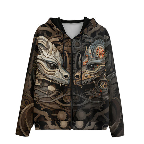 Men's Zip Up Hoodie Two Mechanical Dragon Heads