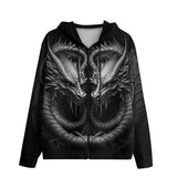 Men's Zip Up Hoodie Two Metal Dragons Art