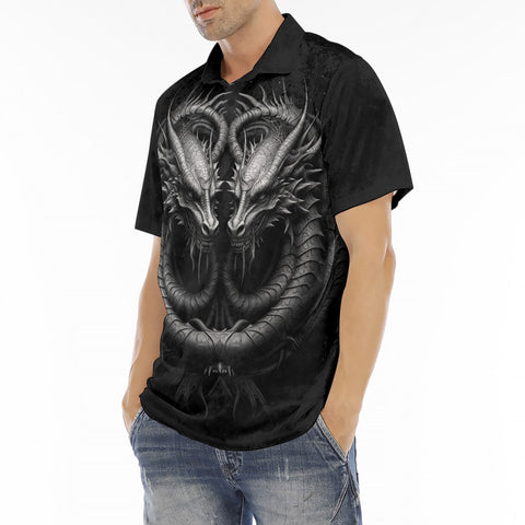 Men's Polo Shirt Two Metal Dragons Art