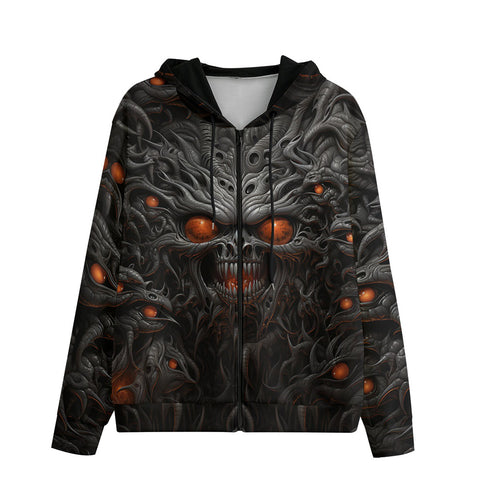 Men's Zip Up Hoodie Demonic Skull with Red Eyes