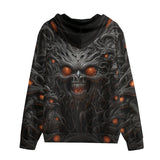 Men's Zip Up Hoodie Demonic Skull with Red Eyes