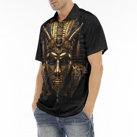 Men's Polo Shirt Golden Egyptian Pharaoh Mask