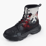 Casual Leather Chunky Boots Bloody Panda Art