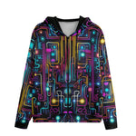 Men's Zip Up Hoodie Futuristic Neon Circuit Art