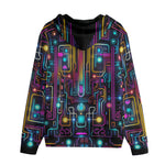 Men's Zip Up Hoodie Futuristic Neon Circuit Art