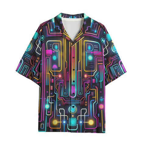 Hawaiian Shirt Futuristic Neon Circuit Art