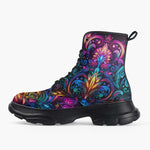Casual Leather Chunky Boots Neon Art Pattern