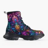 Casual Leather Chunky Boots Neon Art Pattern