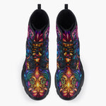 Casual Leather Chunky Boots Neon Art Pattern