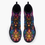 Casual Leather Chunky Boots Neon Art Pattern