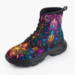 Casual Leather Chunky Boots Neon Art Pattern