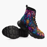 Casual Leather Chunky Boots Neon Art Pattern