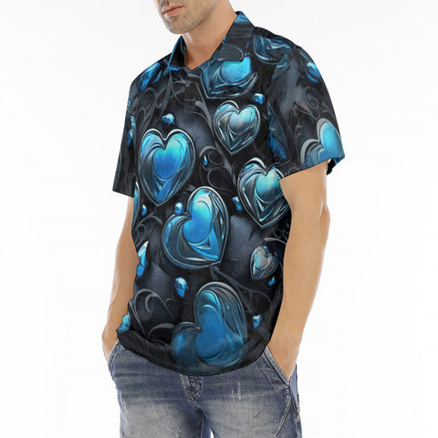 Men's Polo Shirt Blue Glass Hearts