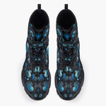 Casual Leather Chunky Boots Blue Glass Hearts