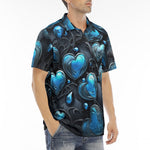 Men's Polo Shirt Blue Glass Hearts
