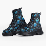 Casual Leather Chunky Boots Blue Glass Hearts