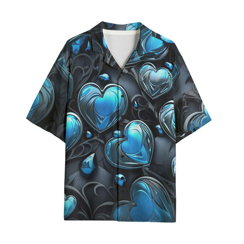 Hawaiian Shirt Blue Glass Hearts