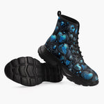 Casual Leather Chunky Boots Blue Glass Hearts