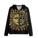 Men's Zip Up Hoodie Vintage Retro Sun and Moon Art