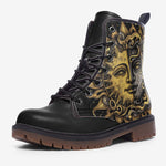 Leather Boots Vintage Retro Sun and Moon Art