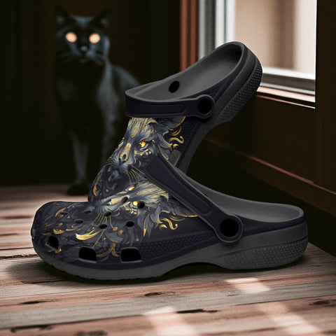 Classic Clogs Black Cat with Gold Eyes