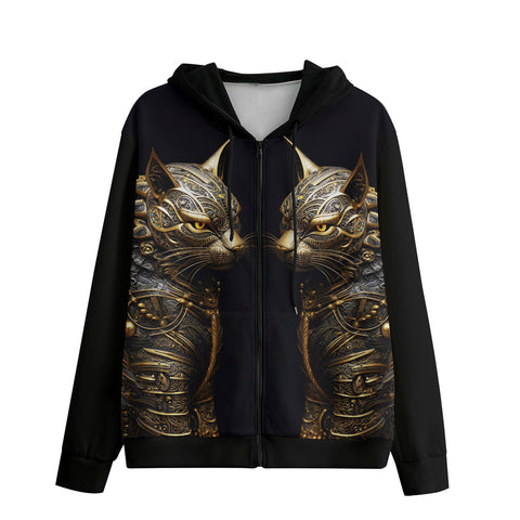 Men's Zip Up Hoodie Gold Decorated Cats