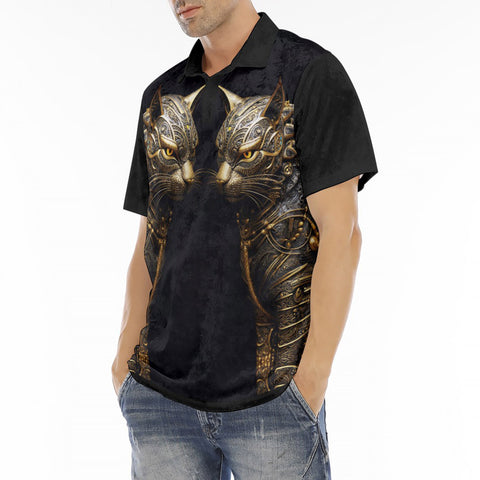 Men's Polo Shirt Gold Decorated Cats