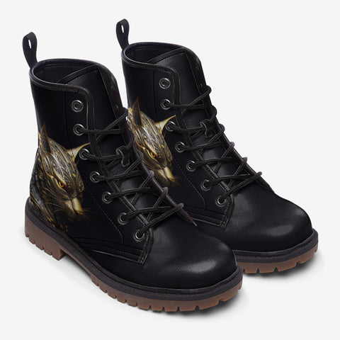 Leather Boots Gold Decorated Cats
