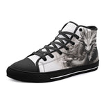 High-Top Canvas Shoes Dragon Drawing Black and White