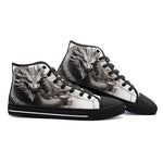 High-Top Canvas Shoes Dragon Drawing Black and White