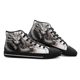 High-Top Canvas Shoes Dragon Drawing Black and White