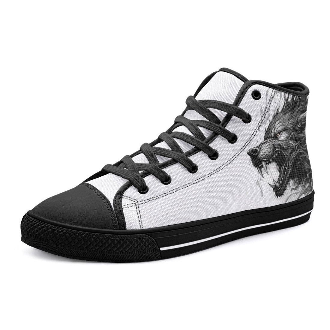 High-Top Canvas Shoes Wolf Drawing Black and White – CoolWear