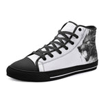 High-Top Canvas Shoes Wolf Drawing Black and White