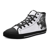 High-Top Canvas Shoes Wolf Drawing Black and White